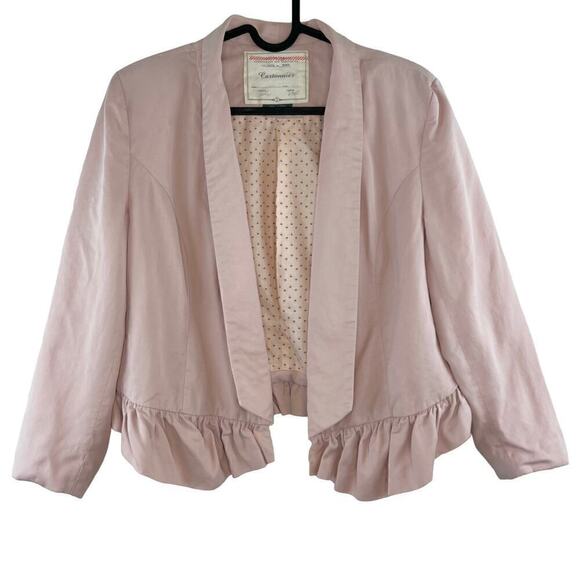 Cartonnier by Anthropologie Open Front Calin Ruffle 3/4 Sleeve Blazer Pink Small - Picture 2 of 7